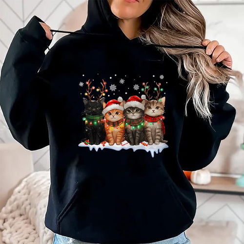 Cat Christmas Light Reindeer Santa Christmas Cat Lover T-Shirt - Christmas Unisex T-Shirt/Hoodie/Sweatshirt - SNOW00 (SKU2607-223)
