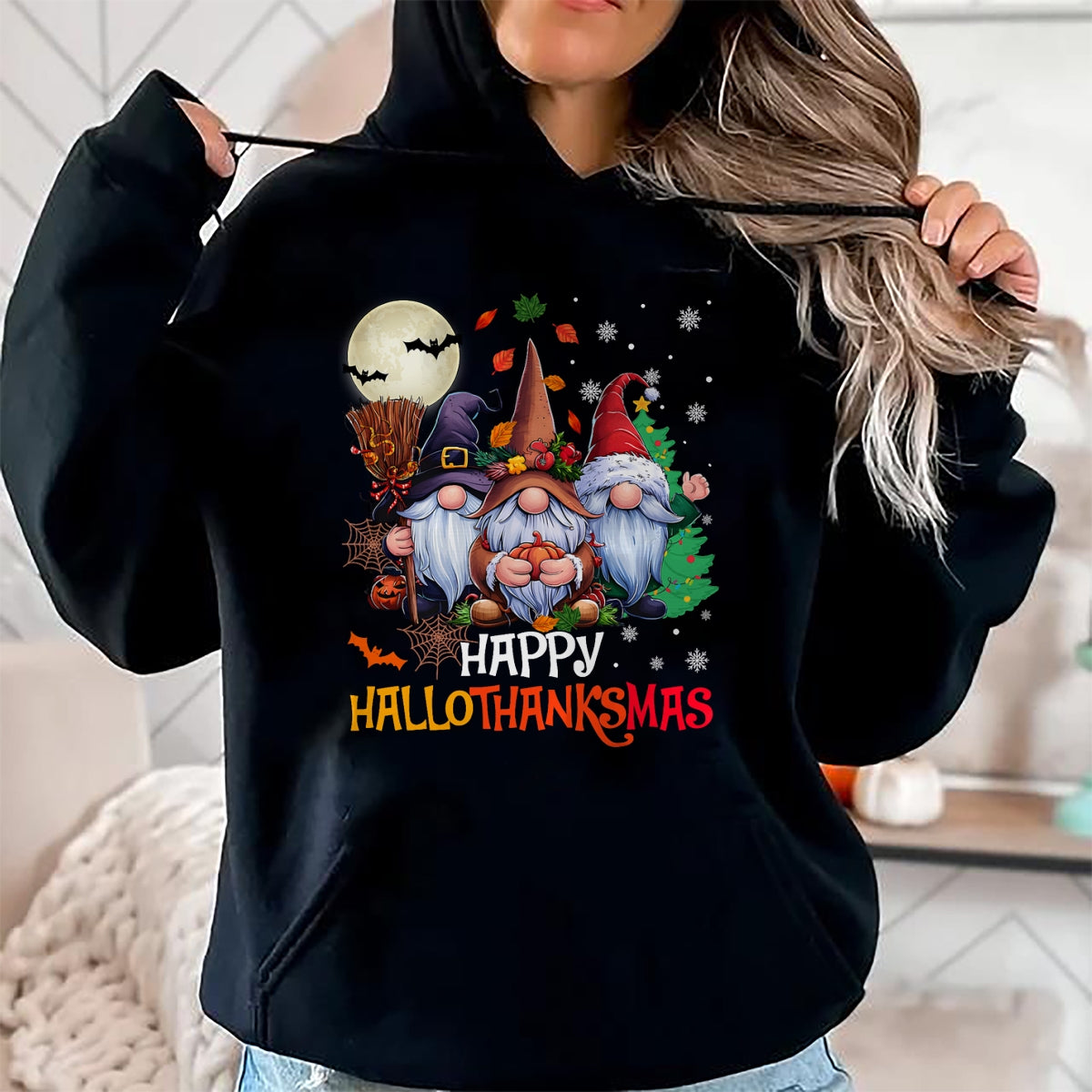 Happy Hallothanksmas Gnomes Lover Halloween Merry Christmas T-Shirt - Christmas Unisex T-Shirt/Hoodie/Sweatshirt - SNOW00