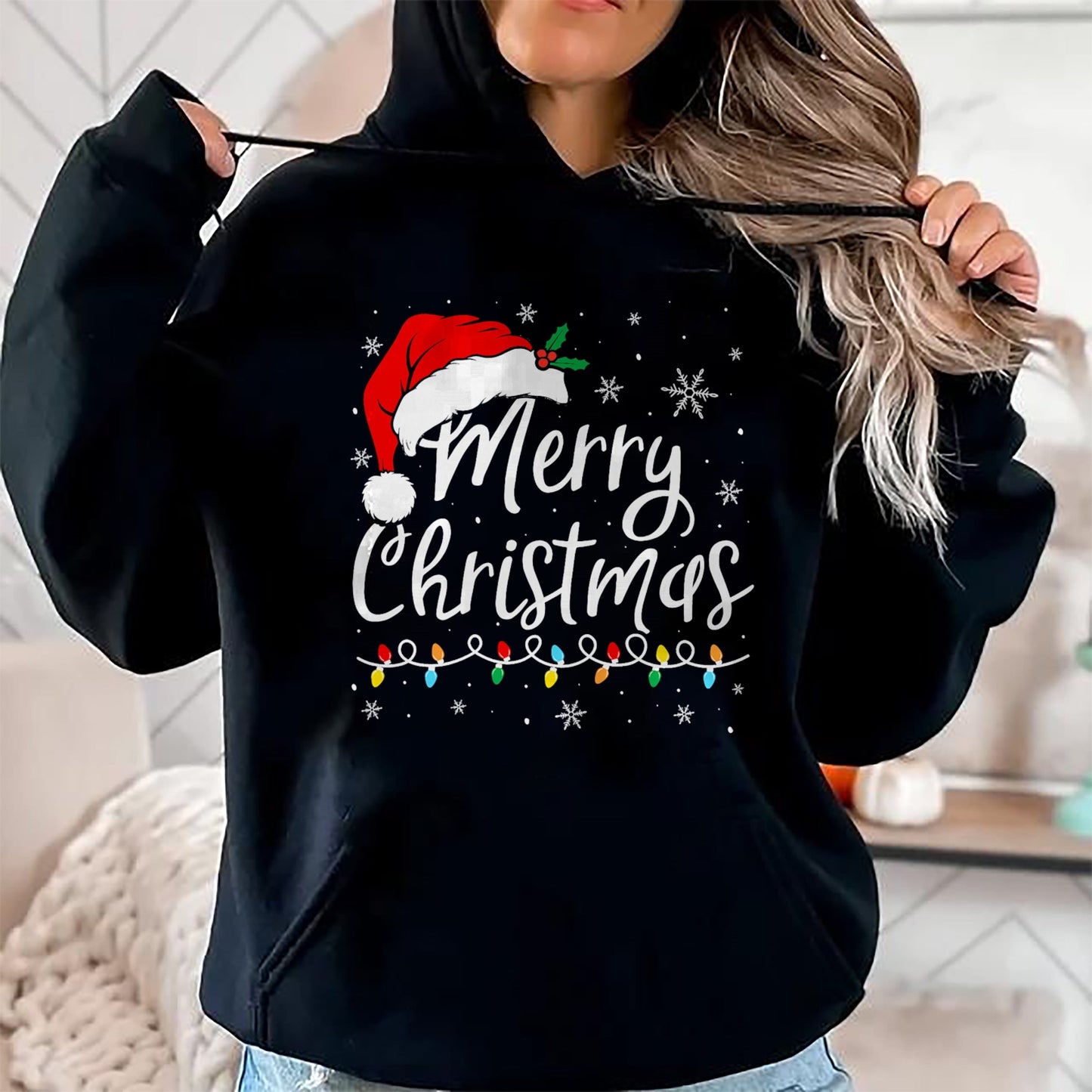 Merry Christmas Lights Santa Hat Xmas Family Matching Pajama T-Shirt - Christmas Unisex T-Shirt/Hoodie/Sweatshirt - SNOW00