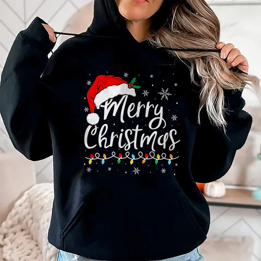 Merry Christmas Lights Santa Hat Xmas Family Matching Pajama T-Shirt - Christmas Unisex T-Shirt/Hoodie/Sweatshirt - SNOW00