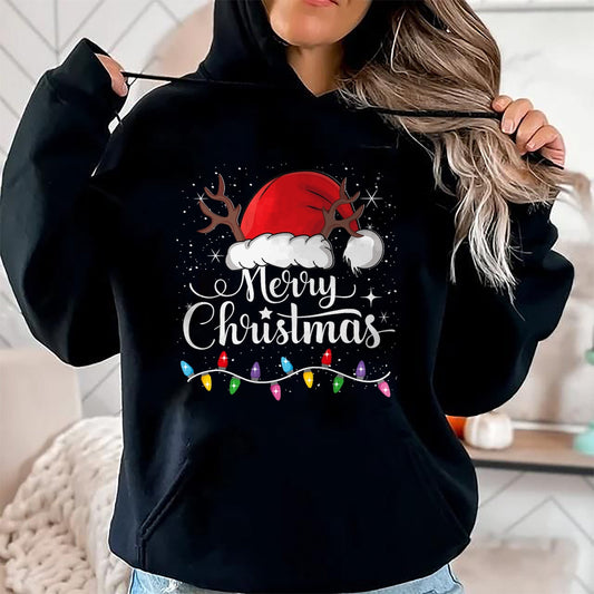 Merry Christmas Red Santa Hat Reindeer Xmas Family Men Women T-Shirt - Christmas Unisex T-Shirt/Hoodie/Sweatshirt - SNOW00