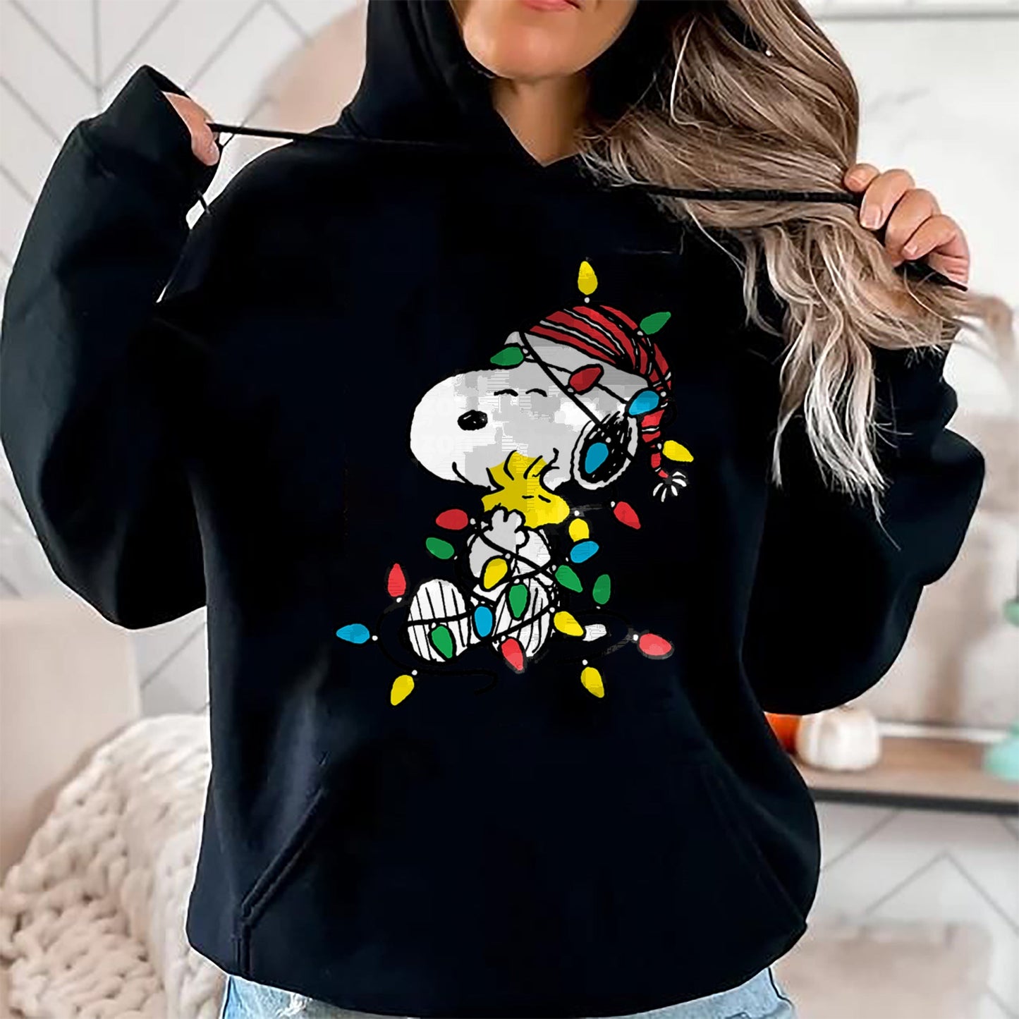 Peanuts - Snoopy Woodstock Christmas Lights T-Shirt - Christmas Unisex T-Shirt/Hoodie/Sweatshirt - SNOW00