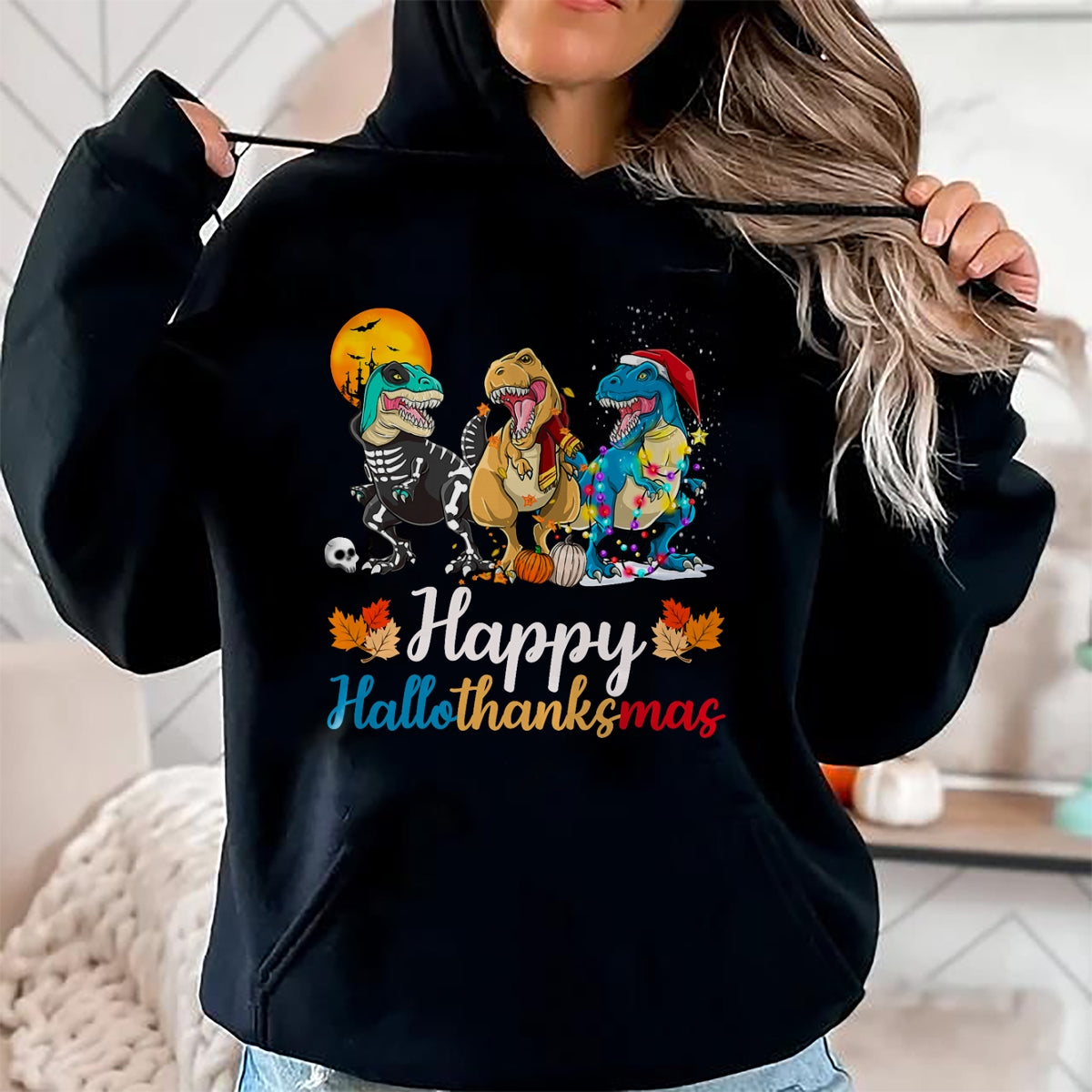 Halloween Thanksgiving Christmas Happy HalloThanksMas T rex T-Shirt - Christmas Unisex T-Shirt/Hoodie/Sweatshirt - SNOW00