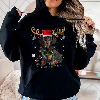 Funny Dachshund Christmas Reindeer Christmas Lights Pajama T-Shirt - Christmas Unisex T-Shirt/Hoodie/Sweatshirt - SNOW00