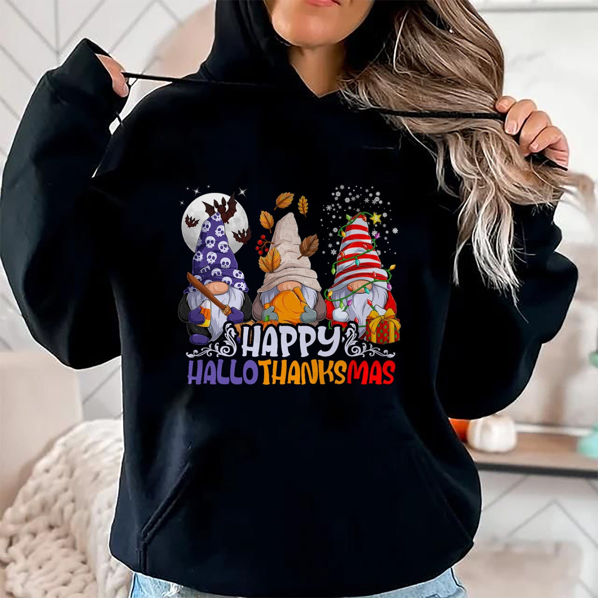HalloThanksMas Gnomes Halloween Thanksgiving Christmas Happy T-Shirt - Christmas Unisex T-Shirt/Hoodie/Sweatshirt - SNOW00