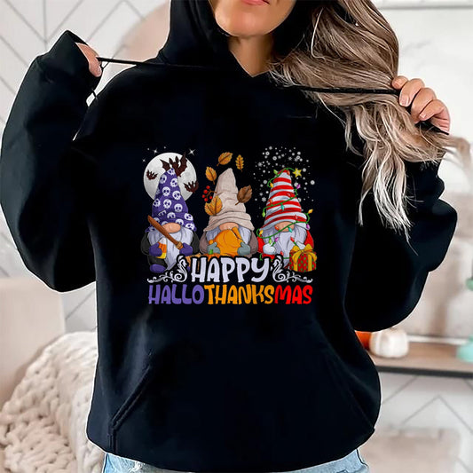 HalloThanksMas Gnomes Halloween Thanksgiving Christmas Happy T-Shirt - Christmas Unisex T-Shirt/Hoodie/Sweatshirt - SNOW00