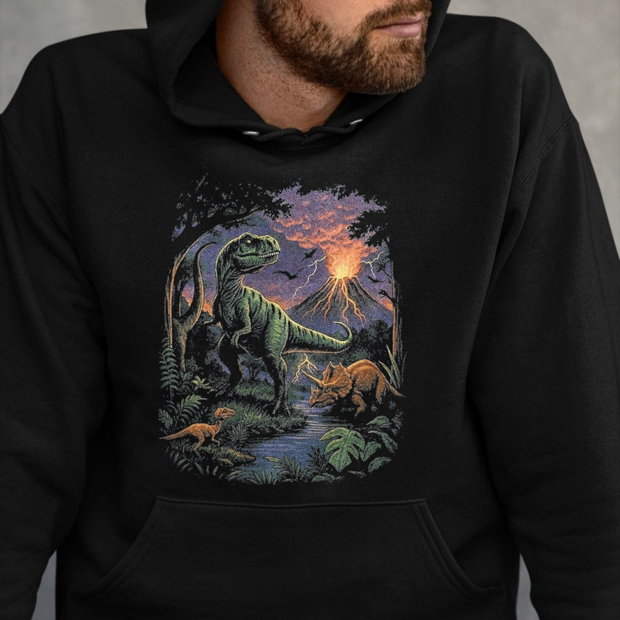Best Dinosaur Lover Shirt, Funny Dinosaur UnisexT-Shirt/Hoodie/Sweatshirt HLT00 - Vintage Dinosaur 90s T Rex and Triceratops Volcano Nature T-Shirt, Men, Black, 3X-Large