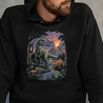 Best Dinosaur Lover Shirt, Funny Dinosaur UnisexT-Shirt/Hoodie/Sweatshirt HLT00 - Vintage Dinosaur 90s T Rex and Triceratops Volcano Nature T-Shirt, Men, Black, 3X-Large