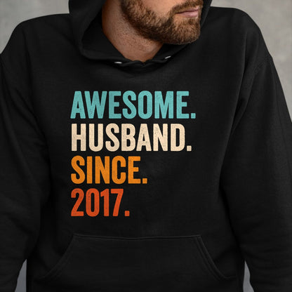 Best Wife Shirt, Wife and Husband Unisex T-Shirt/Hoodie/Sweatshirt HLT00 - Awesome Husband Since 2017 7th wedding anniversary 7 years T-Shirt