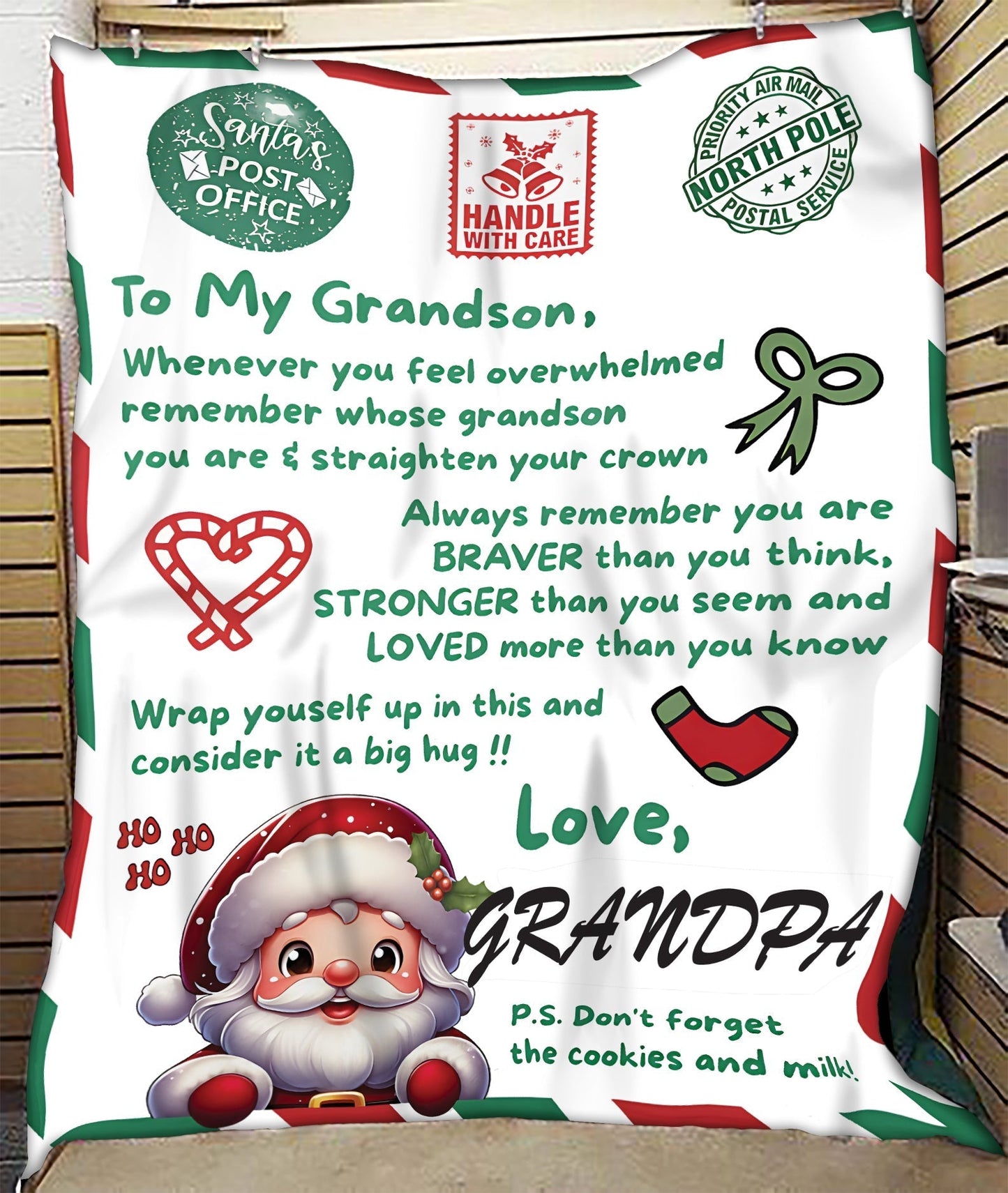BLANKET FOR GRANDSON – COMFORT & WARMTH GIFT FROM GRANDPA  Sherpa Fleece Quilt Blanket SNOW (SKUB10-182)