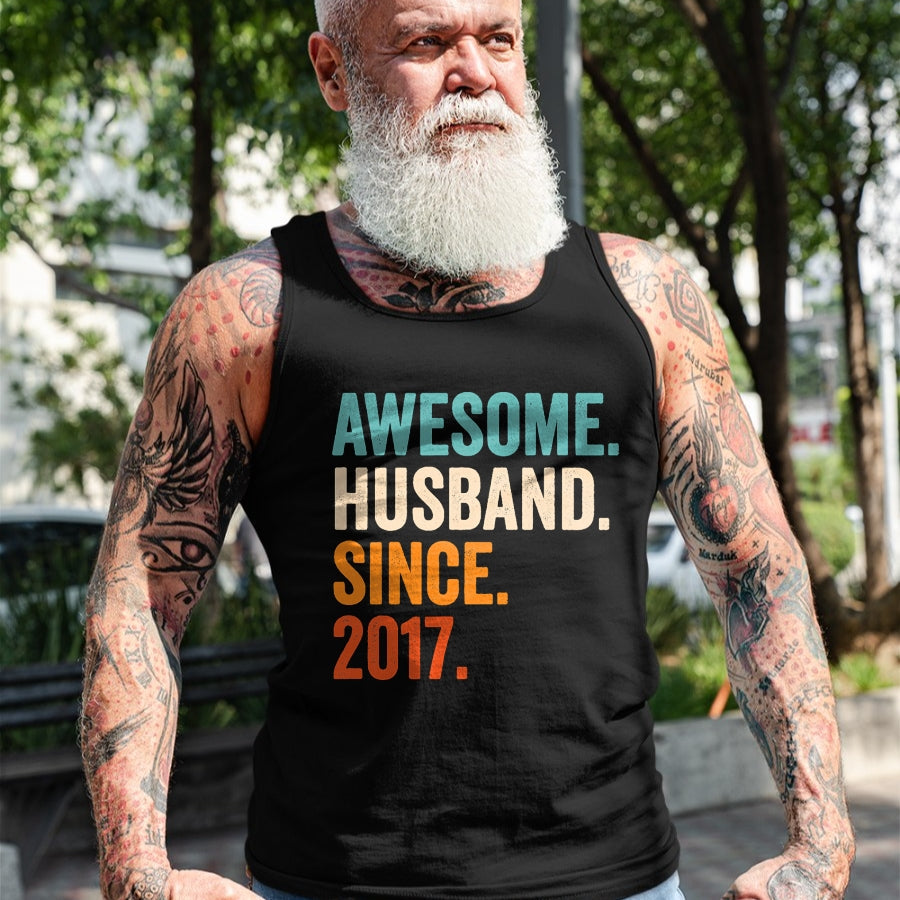 Best Wife Shirt, Wife and Husband Unisex T-Shirt/Hoodie/Sweatshirt HLT00 - Awesome Husband Since 2017 7th wedding anniversary 7 years T-Shirt
