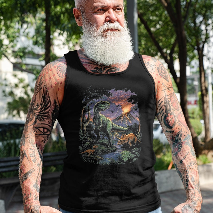 Best Dinosaur Lover Shirt, Funny Dinosaur UnisexT-Shirt/Hoodie/Sweatshirt HLT00 - Vintage Dinosaur 90s T Rex and Triceratops Volcano Nature T-Shirt, Men, Black, 3X-Large