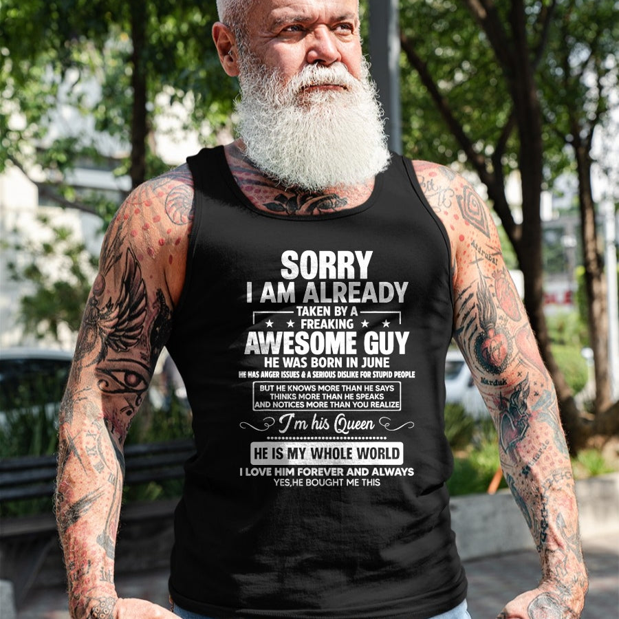 Best Wife Shirt, Wife and Husband Unisex T-Shirt/Hoodie/Sweatshirt HLT00 - I Am Already Taken By A Awesome Guy He Was Born In June T-Shirt