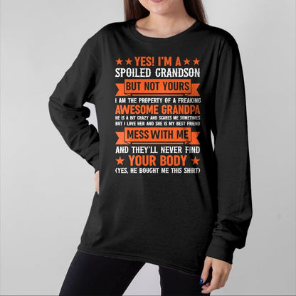 Best Grandma Shirt, Proud Grandma Unisex T-Shirt/Hoodie/Sweatshirt HLT00 - yes i'm a spoiled grandson T-Shirt (4)