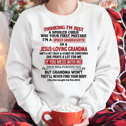 Christian Girl Shirt – Spoiled by Grandma – From Grandma to Granddaughter snow00 (SKU07-181-00)