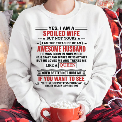 NOVEMBER, I AM THE TREASURE OF AN AWESOME HUSBAND – Gift T Shirt From Husband For Wife – SNOW FEMALE11 (SKU2602-05-11)