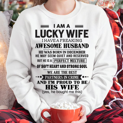 DECEMBER, I HAVE A FREAKING AWESOME HUSBAND – Gift T Shirt From Husband For Wife – SNOW FEMALE12 (SKU26T-01302-12)
