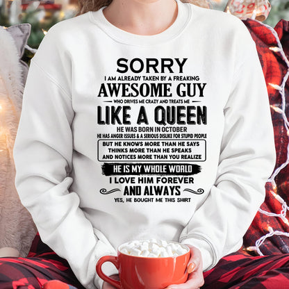 October - Sorry I am already taken by a freaking awesome guy - Gift for Wife From Husband - SNOW10 (SKU-SRG-10)