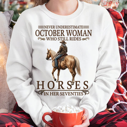 OCTOBER SHIRT, A WOMAN WHO STILL RIDES HORSES IN HER SEVENTIES - SNOW10 (SKU2604-287-10)