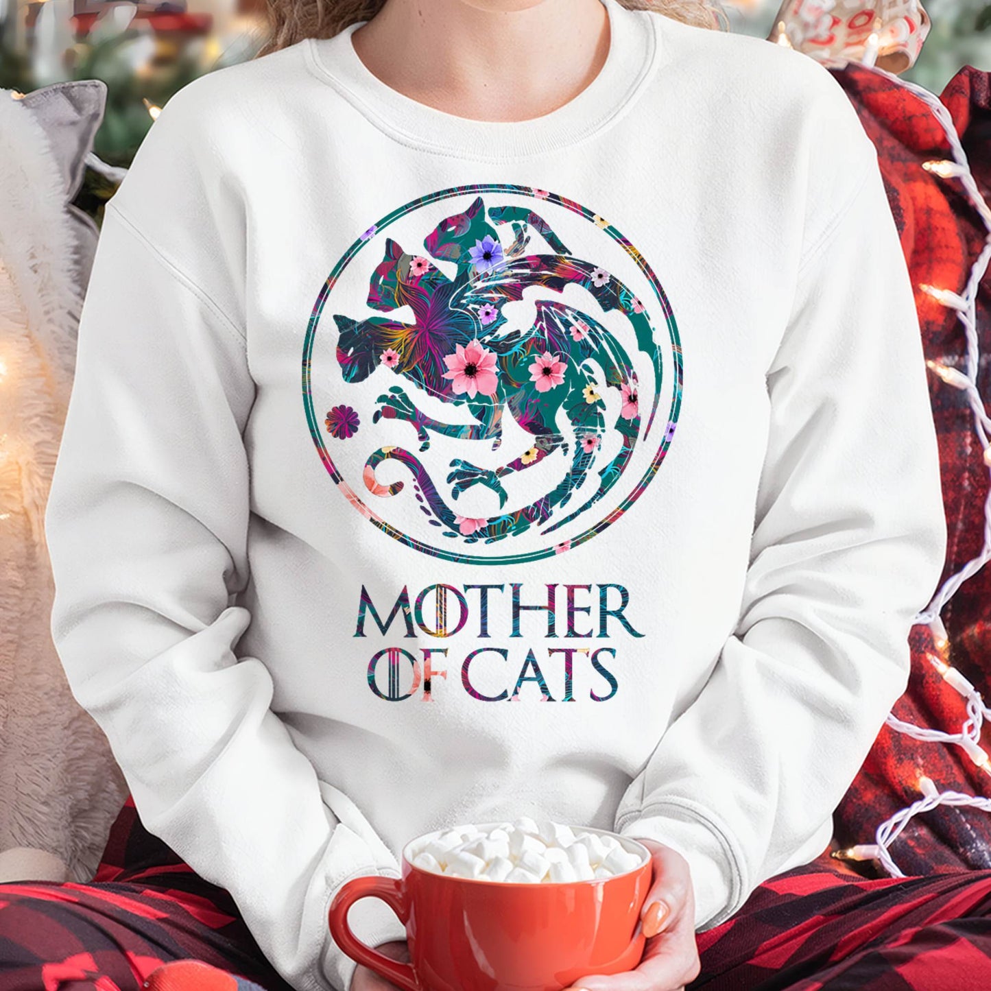 Mother of Cats Shirt with Floral Art - Cat Lovers T-Shirt
