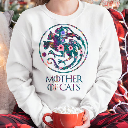 Mother of Cats Shirt with Floral Art - Cat Lovers T-Shirt