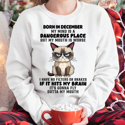 DECEMBER CAT SHIRT, MY MIND IS A DANGEROUS PLACE - SNOW12 (SKU2603-49-12)