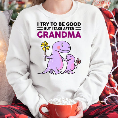 TRY TO BE GOOD BUT I TAKE AFTER GRANDMA- For granddaughter T shirt snow00 (SKU07-87)