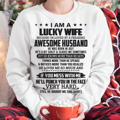 JULY, I’M LOVED BY A FREAKING AWESOME HUSBAND- GIFT T SHIRT FROM HUSBAND TO WIFE - SNOW MALE06 (SKU26T-01142-07)