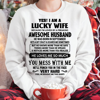 SEPTEMBER, I’M LOVED BY A FREAKING AWESOME HUSBAND GIFT T SHIRT FROM HUSBAND FOR WIFE – SNOW MALE09 (SKU26T-01196-09)