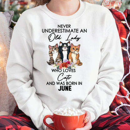 Never Underestimate An Old Lady Who Loves Cats Born June T-Shirt