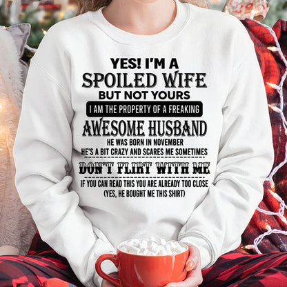 NOVEMBER, YES! I’M A SPOILED WIFE BUT NOT YOURS – GIFT T SHIRT FROM HUSBAND TO WIFE – SNOW MALE11 (SKU26T-01204-11)