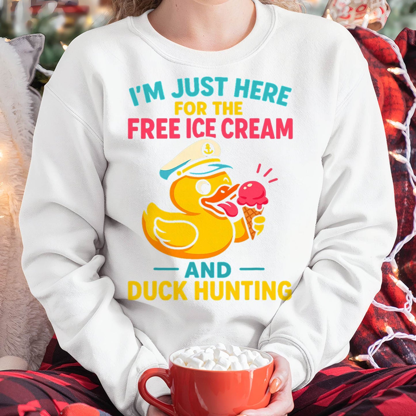 Just Here for The Free Ice Cream & Duck Hunting Funny Cruise T-Shirt
