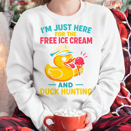 Just Here for The Free Ice Cream & Duck Hunting Funny Cruise T-Shirt