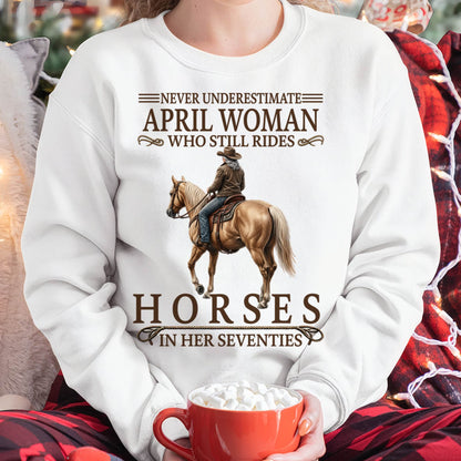 APRIL SHIRT, A WOMAN WHO STILL RIDES HORSES IN HER SEVENTIES - SNOW04 (SKU2604-287-04)