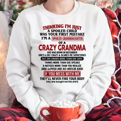 DECEMBER - I'M A SPOILED GRANDDAUGHTER OF A CRAZY GRANDMA - From Grandma - snow12 (SKU-GMD1-NTT12)