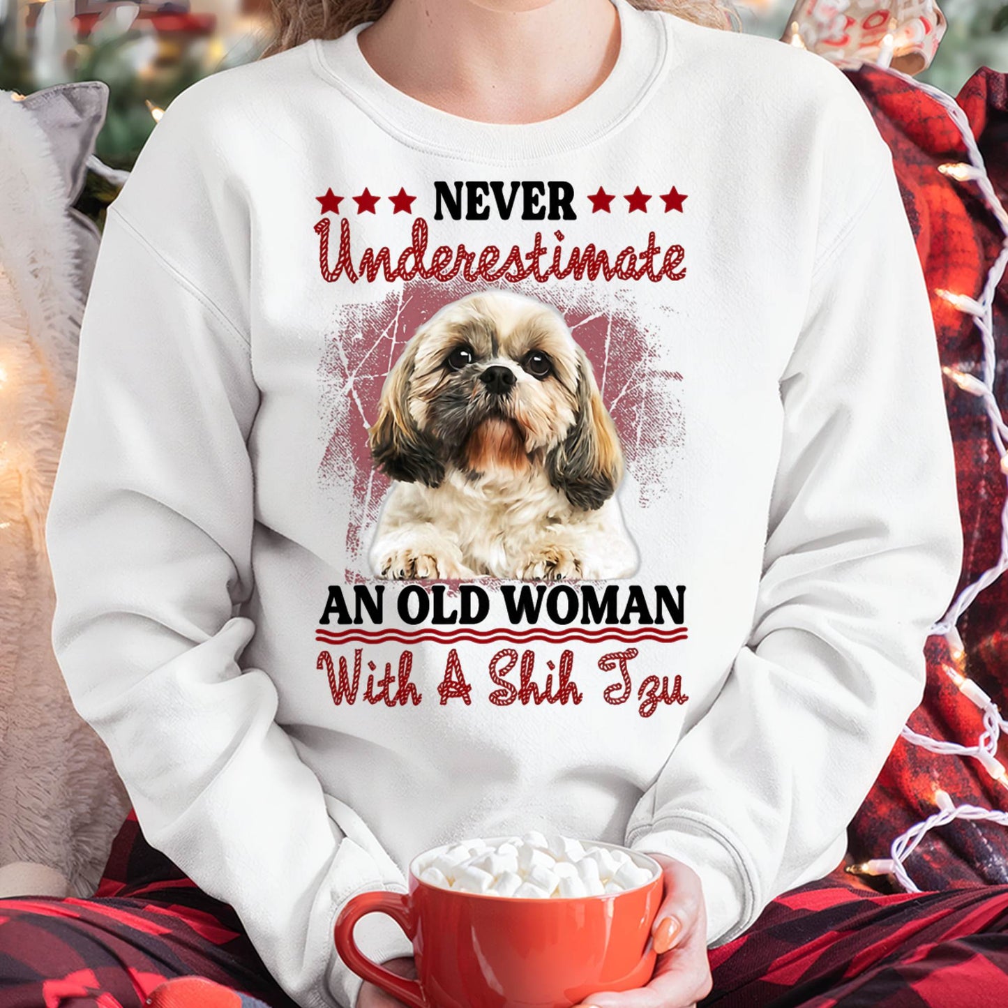 Never Underestimate Old Woman with A Shih Tzu Puppy Face T-Shirt