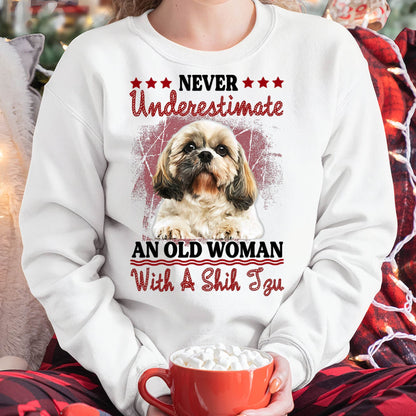 Never Underestimate Old Woman with A Shih Tzu Puppy Face T-Shirt