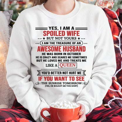 OCTOBER, I AM THE TREASURE OF AN AWESOME HUSBAND – Gift T Shirt From Husband For Wife – SNOW FEMALE10 (SKU2602-05-10)