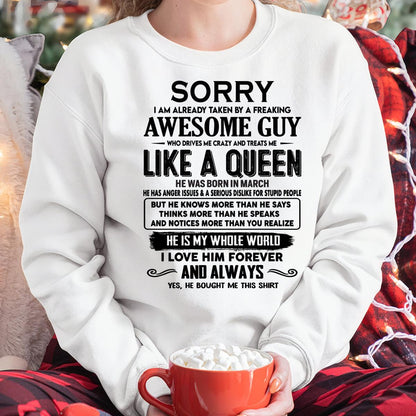 March - Sorry I am already taken by a freaking awesome guy - Gift for Wife From Husband - SNOW03 (SKU-SRG-03)