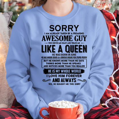 June - Sorry I am already taken by a freaking awesome guy - Gift for Wife From Husband - SNOW06 (SKU-SRG-06)