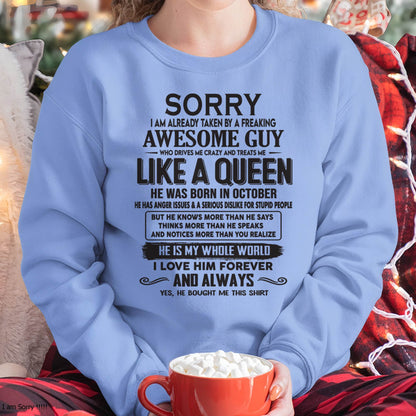 October - Sorry I am already taken by a freaking awesome guy - Gift for Wife From Husband - SNOW10 (SKU08-25-10)