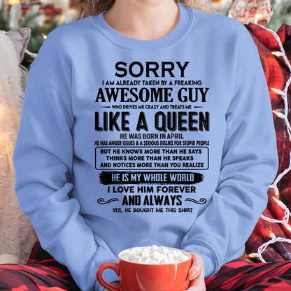 April - Sorry I am already taken by a freaking awesome guy - Gift for Wife From Husband - SNOW04 (SKU-SRG-04)