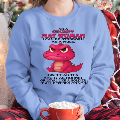 Born in May – Grumpy Woman Quote Funny Alligator Design, Stubborn Sweet Angry Loyal – FMA SNOW05 (SKU09-31-05)