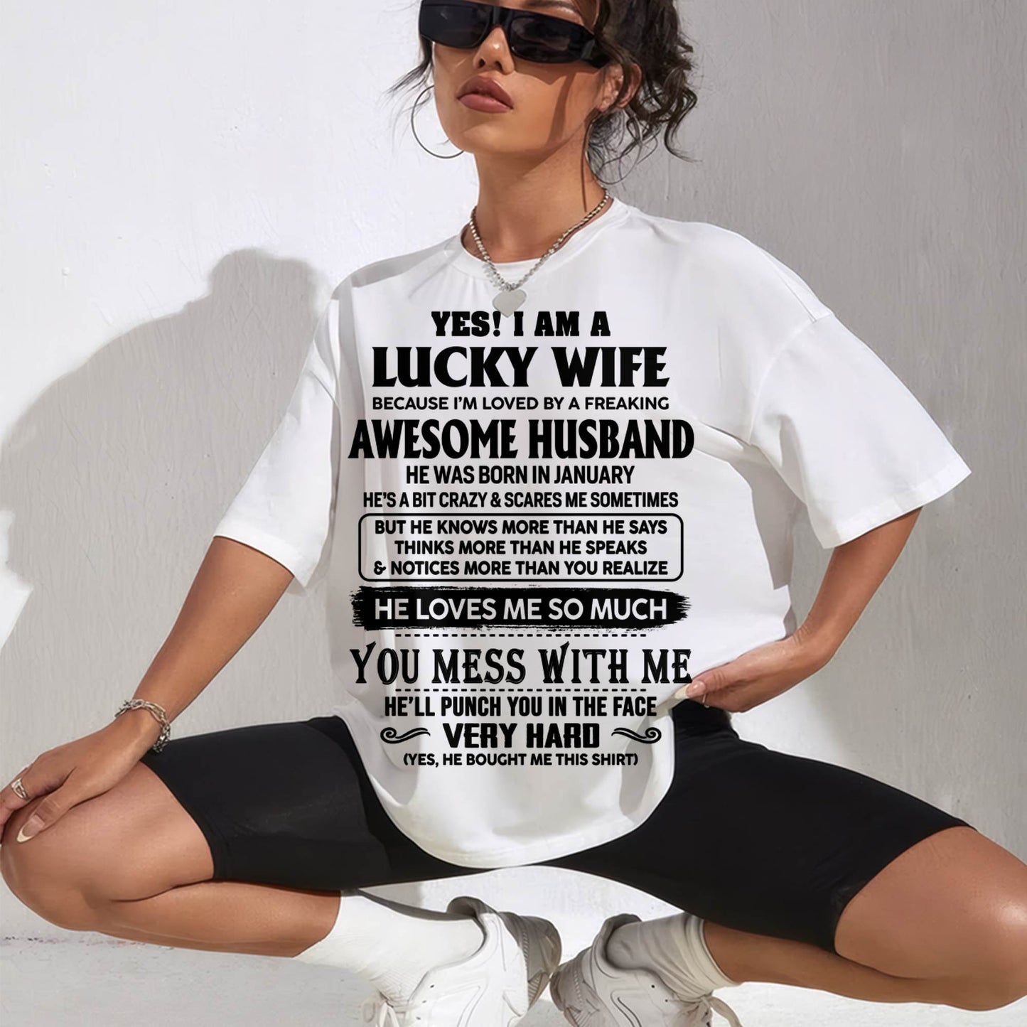 JANUARY, I’M LOVED BY A FREAKING AWESOME HUSBAND GIFT T SHIRT FROM HUSBAND FOR WIFE – SNOW MALE01 (SKU26T-01196-01)