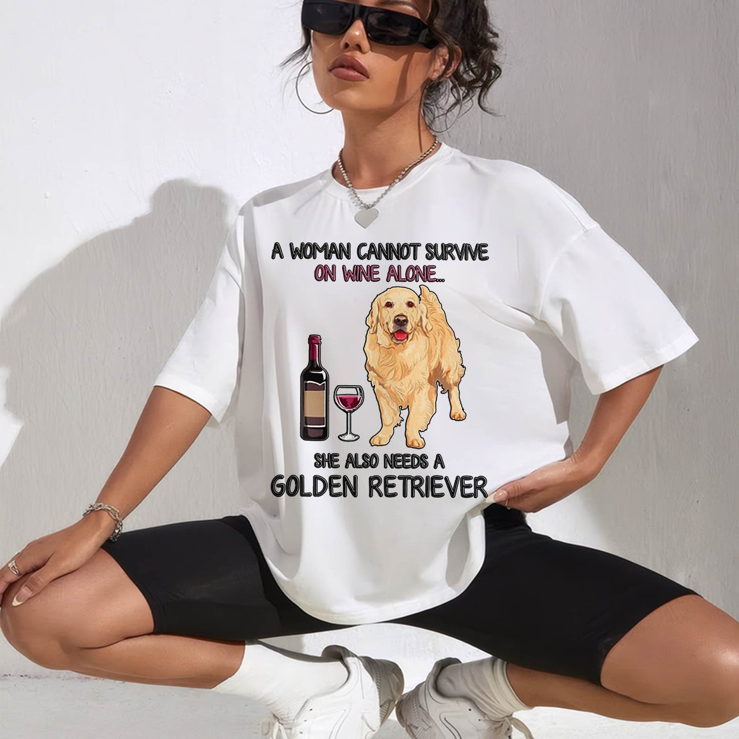 A Woman Cannot Survive On Wine Alone Golden Retriever Dogs Lovers T-Shirt