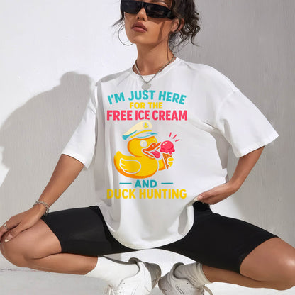 Just Here for The Free Ice Cream & Duck Hunting Funny Cruise T-Shirt