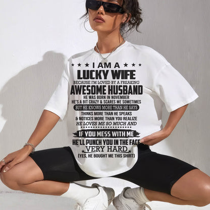 NOVEMBER, I’M LOVED BY A FREAKING AWESOME HUSBAND, GIFT T SHIRT FROM HUSBAND TO WIFE - SNOW MALE11 (SKU26T-01142-11)
