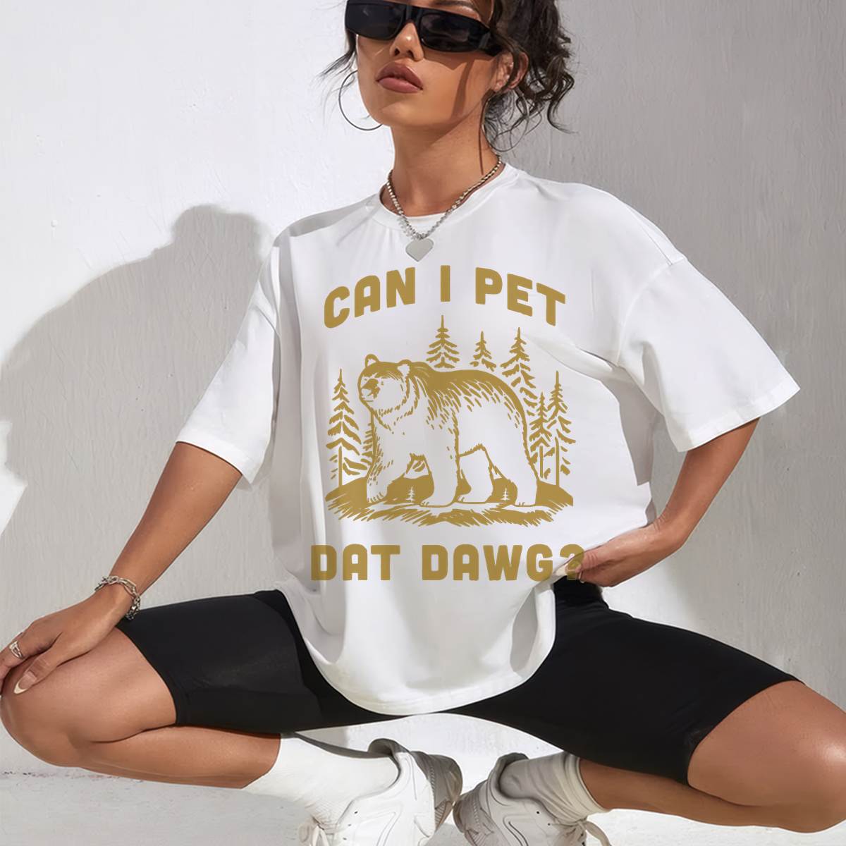 Can I Pet Dat Dawg Hiker Animal Lover Funny Bear Meme T-Shirt