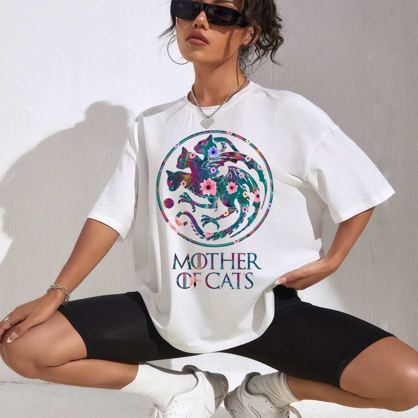 Mother of Cats Shirt with Floral Art - Cat Lovers T-Shirt