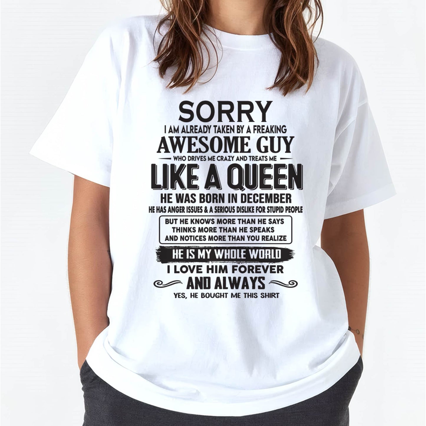 December - Sorry I am already taken by a freaking awesome guy - Gift for Wife From Husband - SNOW12 (SKU08-25-12)